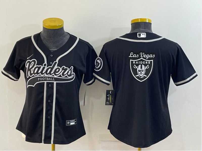 Women%27s Las Vegas Raiders Black Team Big Logo With Patch Cool Base Stitched Baseball Jersey
